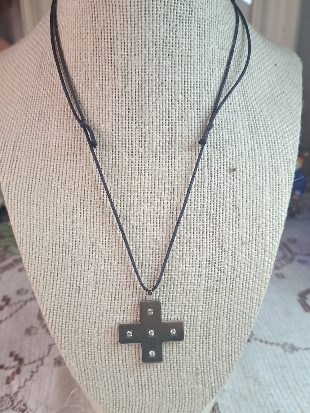 Vintage Zoppini Italy Stainless Steel Cross Necklace with Rhinestones